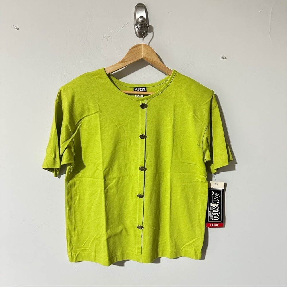 Arista Lime Green Button Front Short Sleeve Top – Women’s Size Large NWT